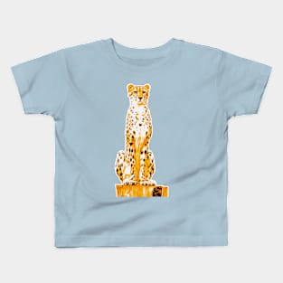 Illustrated Cheetah Siting On Log Kids T-Shirt